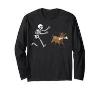 Funny Goat Running Skeleton Halloween Maglia a Manica