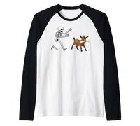 Funny Goat Running Skeleton Halloween Maglia con Maniche Raglan