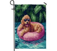 Funny Golden Doodle Dog Summer Pixel Art Chien Flag Resistente Alle Intemperie Bandiere Durevole Bandiera Per Interno Cortile Casa 30X45Cm