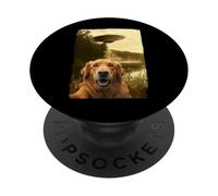 Funny Golden Retriever UFO Encounter Hilarious Dog Selfie PopSockets PopGrip Adesivo