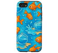 Funny Goldfish Cartoon Leaping Splash Pet Chaos Art Custodia per iPhone SE (2020) / 7/8