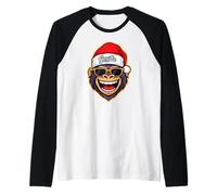 Funny Gorilla Christmas Santa Hat Sunglasses Holiday Xmas Maglia con Maniche Raglan