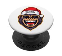 Funny Gorilla Christmas Santa Hat Sunglasses Holiday Xmas PopSockets PopGrip Adesivo