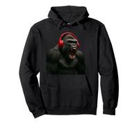 Funny Gorilla Monkey Ascolto Cuffie Felpa con Cappuccio