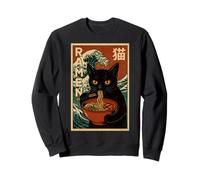 Funny Graphic Vintage Cat Ramen Japanese Ukiyo-e Woodblock Felpa