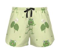 Funny Green Flat Frogs Lilies Women Workout Pantaloncini, Pajama Bottoms Casual Esercise Yoga,S
