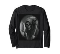 Funny Grim Reaper Cat Dark Humor Halloween Graphic Men Maglia a Manica