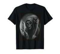 Funny Grim Reaper Cat Dark Humor Halloween Graphic Men Maglietta