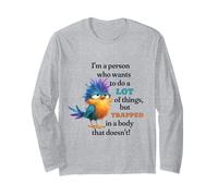 Funny Grumpy Bird Graphic Lazy Quote Procrastinator Maglia a Manica
