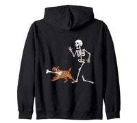 Funny Halloween Brussels Griffon And Skeleton Felpa con Cappuccio