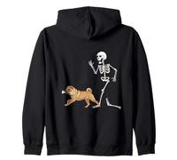 Funny Halloween Chinese Shar-Pei And Skeleton Felpa con Cappuccio