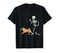 Funny Halloween Chinese Shar-Pei And Skeleton Maglietta