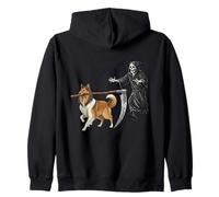 Funny Halloween Collie Dog And The Reaper Felpa con Cappuccio