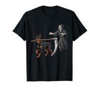 Funny Halloween Doberman Dog And The Reaper Maglietta
