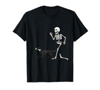 Funny Halloween Flat-Coated Retriever And Skeleton Maglietta