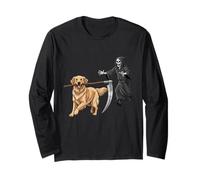 Funny Halloween Golden Retriever Dog And The Reaper Maglia a Manica