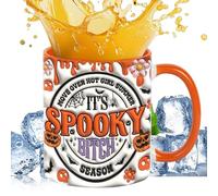 Funny Halloween Mug, Spooky Fall Travel Cup, Cute Coffee Gift, 9.5x8cm, Ceramic Aesthetic Drinkware, 11oz, Black Print, for Autumn Decor, Party Favor, Men Women Coworkers, Birthday or Holiday Use
