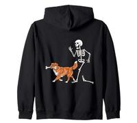 Funny Halloween Nova Scotia Retriever And Skeleton Felpa con Cappuccio