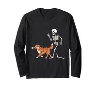 Funny Halloween Nova Scotia Retriever And Skeleton Maglia a Manica