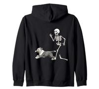 Funny Halloween Old English Sheepdog And Skeleton Felpa con Cappuccio