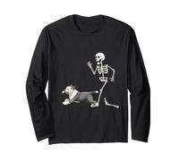 Funny Halloween Old English Sheepdog And Skeleton Maglia a Manica