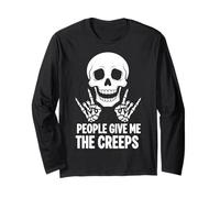Funny Halloween People Give Me The Creeps Skeleton Skull Maglia a Manica