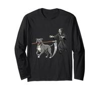 Funny Halloween Pitbull Dog And The Reaper Maglia a Manica