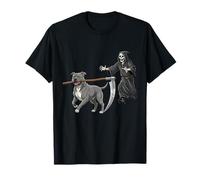 Funny Halloween Pitbull Dog And The Reaper Maglietta