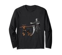 Funny Halloween Rottweiler Dog And The Reaper Maglia a Manica