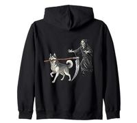 Funny Halloween Siberian Husky Dog And The Reaper Felpa con Cappuccio