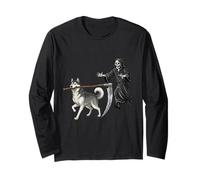 Funny Halloween Siberian Husky Dog And The Reaper Maglia a Manica