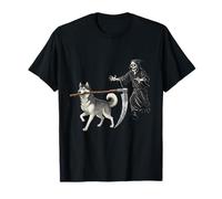 Funny Halloween Siberian Husky Dog And The Reaper Maglietta