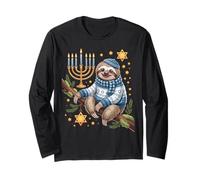 Funny Hanukkah Jewish Sloth Menorah Star Dreidel Maglia a Manica