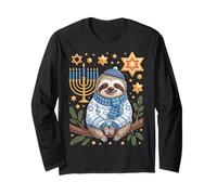 Funny Hanukkah Jewish Sloth Menorah Star Dreidel Maglia a Manica