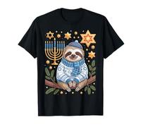 Funny Hanukkah Jewish Sloth Menorah Star Dreidel Maglietta