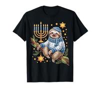 Funny Hanukkah Jewish Sloth Menorah Star Dreidel Maglietta