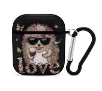 Funny Hedgehog LOVE Wine Case compatibile con AirPods 1/2 custodie protettive cover rigida per donne uomini