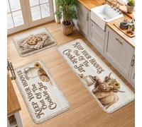 Funny Highland Cow Biscuits - Set di 3 tappeti da cucina | Decorazione della fattoria, tappeti runner da cucina, accenti di girasole, motivo rustico in legno, citazione umoristica