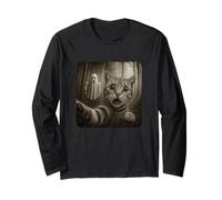 Funny Hilarious Halloween Cat Selfie Spooky Ghost And Cat Maglia a Manica