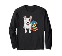 Funny Hipster Read Books Glasses Bull Terrier Lover Maglia a Manica