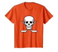 Funny Hockey Pirata Bandiera Cranio e Hockey bastoni Crossbones Maglietta, Bambini, Arancio, 3 Anni