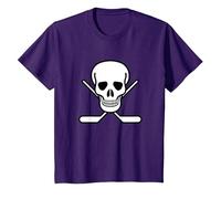 Funny Hockey Pirata Bandiera Cranio e Hockey bastoni Crossbones Maglietta, Bambini, Viola, 12 Anni