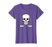 Funny Hockey Pirata Bandiera Cranio e Hockey bastoni Crossbones Maglietta, Donna, Viola mélange, XS