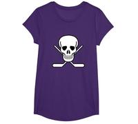 Funny Hockey Pirata Bandiera Cranio e Hockey bastoni Crossbones Maglietta, Ragazze, Viola, XS