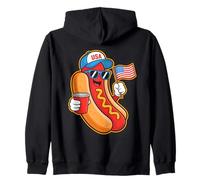 Funny Hotdog USA Flag BBQ Cartoon for July 4th Parade Felpa con Cappuccio