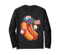 Funny Hotdog USA Flag BBQ Cartoon for July 4th Parade Maglia a Manica