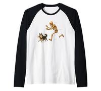 Funny Husky Halloween Steal Bone Skeleton Chase Spooky Husky Maglia con Maniche Raglan