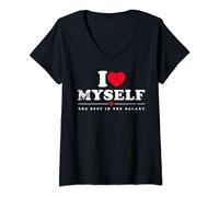 Funny I Love Myself - I Heart Myself Maglietta con Collo a V