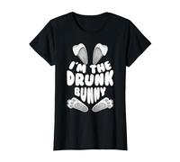 Funny I'm The Drunk Bunny Regalo per Uomini Donne Bambini Pasqua Maglietta, Donna, Nero, M