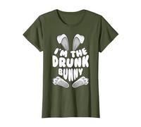 Funny I'm The Drunk Bunny Regalo per Uomini Donne Bambini Pasqua Maglietta, Donna, Oliva, L